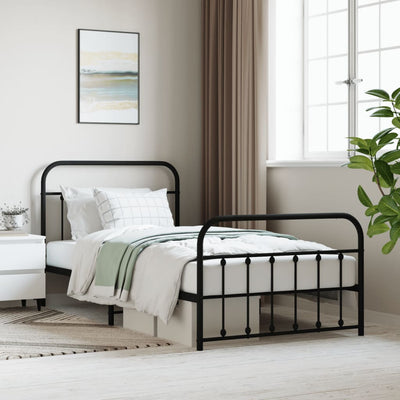 Metal Bed Frame without Mattress with Footboard Black 107x203 cm King Single