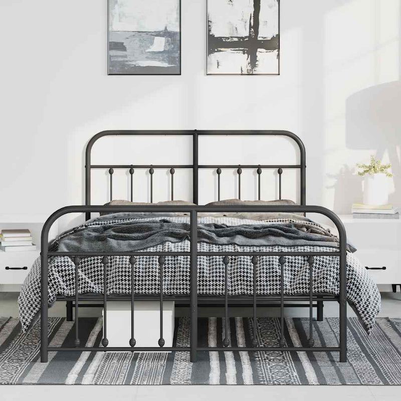 Metal Bed Frame without Mattress with Footboard Black 135x190 cm