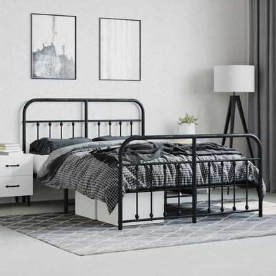 Metal Bed Frame without Mattress with Footboard Black 135x190 cm