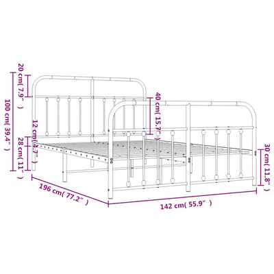 Metal Bed Frame without Mattress with Footboard Black 135x190 cm