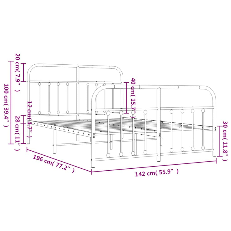 Metal Bed Frame without Mattress with Footboard Black 135x190 cm