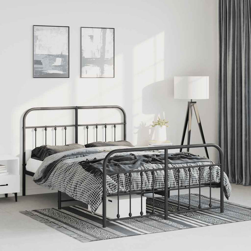 Metal Bed Frame without Mattress with Footboard Black 135x190 cm