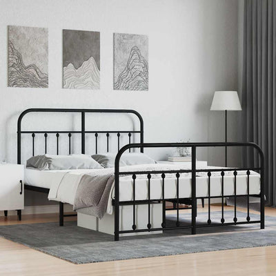 Metal Bed Frame without Mattress with Footboard Black 150x200 cm