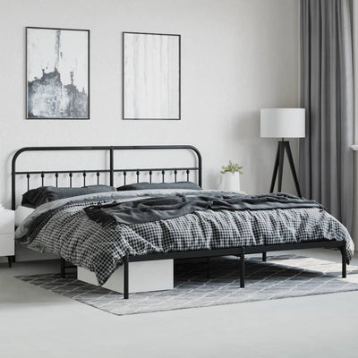 Metal Bed Frame without Mattress with Footboard Black 183x203 cm King