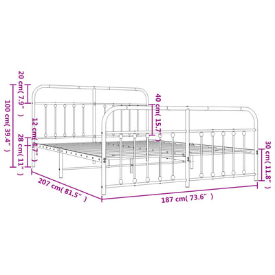 Metal Bed Frame without Mattress with Footboard Black 183x203 cm King