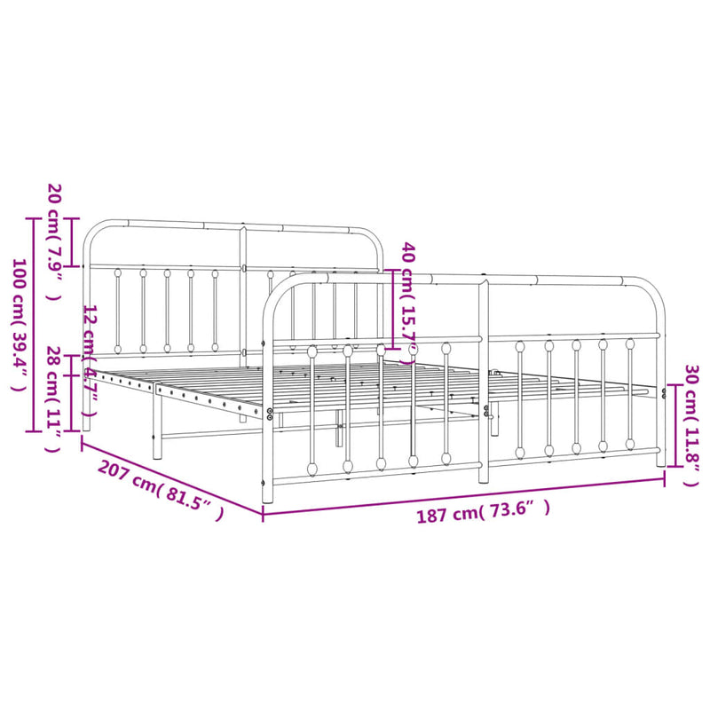 Metal Bed Frame without Mattress with Footboard Black 183x203 cm King