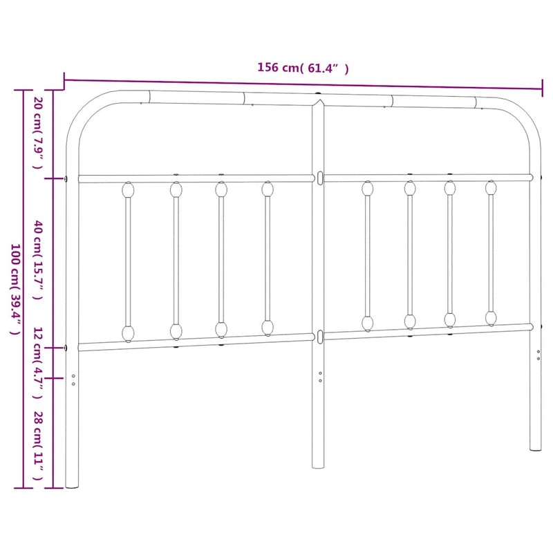 Metal Headboard Black 152 cm Queen