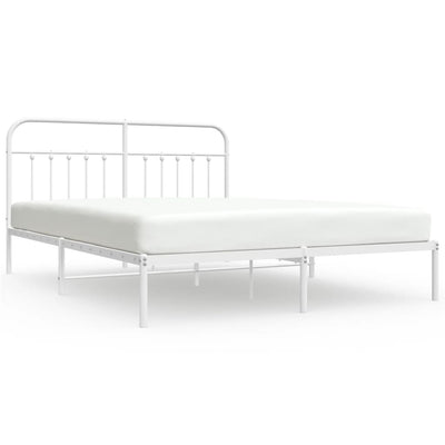 Metal Bed Frame without Mattress with Headboard White 183x203 cm King