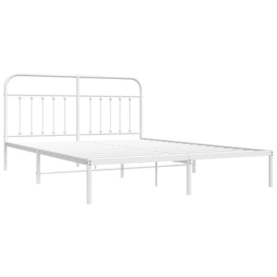 Metal Bed Frame without Mattress with Headboard White 183x203 cm King