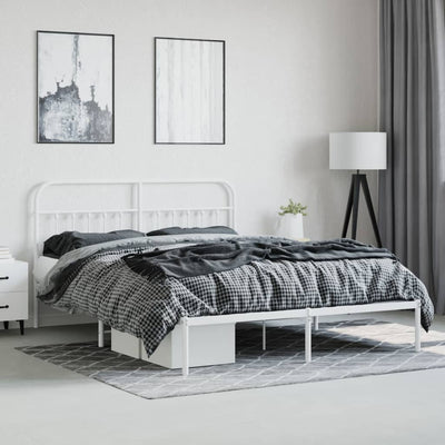 Metal Bed Frame without Mattress with Headboard White 183x203 cm King