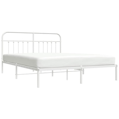 Metal Bed Frame without Mattress with Headboard White 183x203 cm King