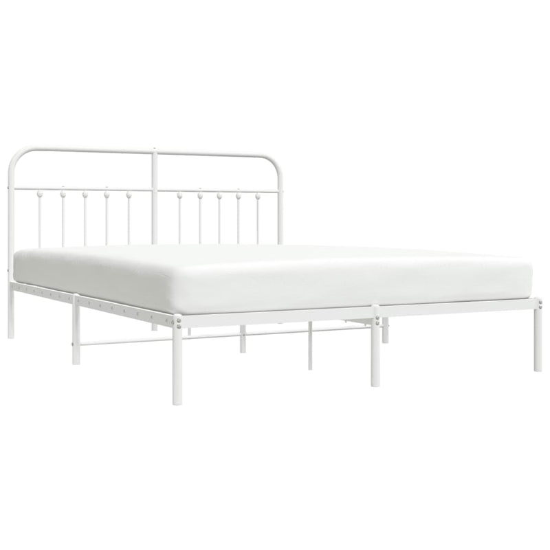 Metal Bed Frame without Mattress with Headboard White 183x203 cm King