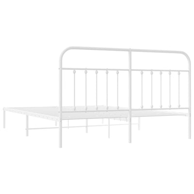 Metal Bed Frame without Mattress with Headboard White 183x203 cm King