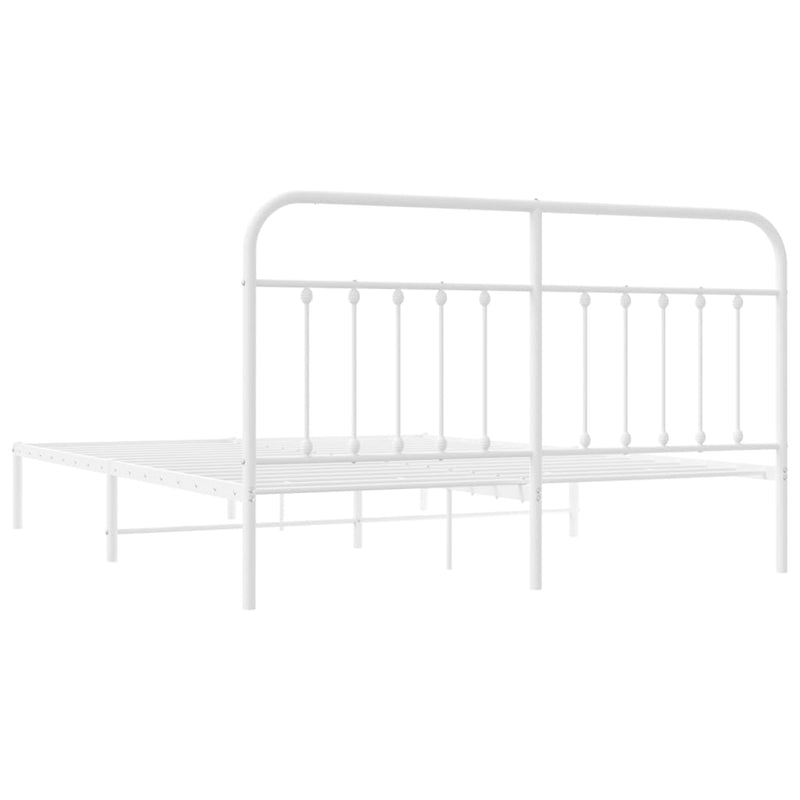 Metal Bed Frame without Mattress with Headboard White 183x203 cm King