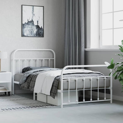 Metal Bed Frame without Mattress with Footboard White 107x203 cm King Single