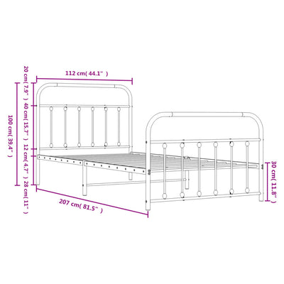 Metal Bed Frame without Mattress with Footboard White 107x203 cm King Single