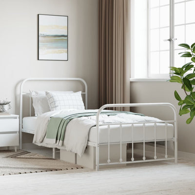 Metal Bed Frame without Mattress with Footboard White 107x203 cm King Single