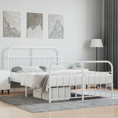 Metal Bed Frame without Mattress with Footboard White 135x190 cm