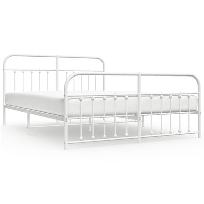 Metal Bed Frame without Mattress with Footboard White 183x203 cm King