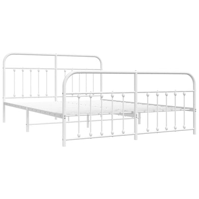 Metal Bed Frame without Mattress with Footboard White 183x203 cm King