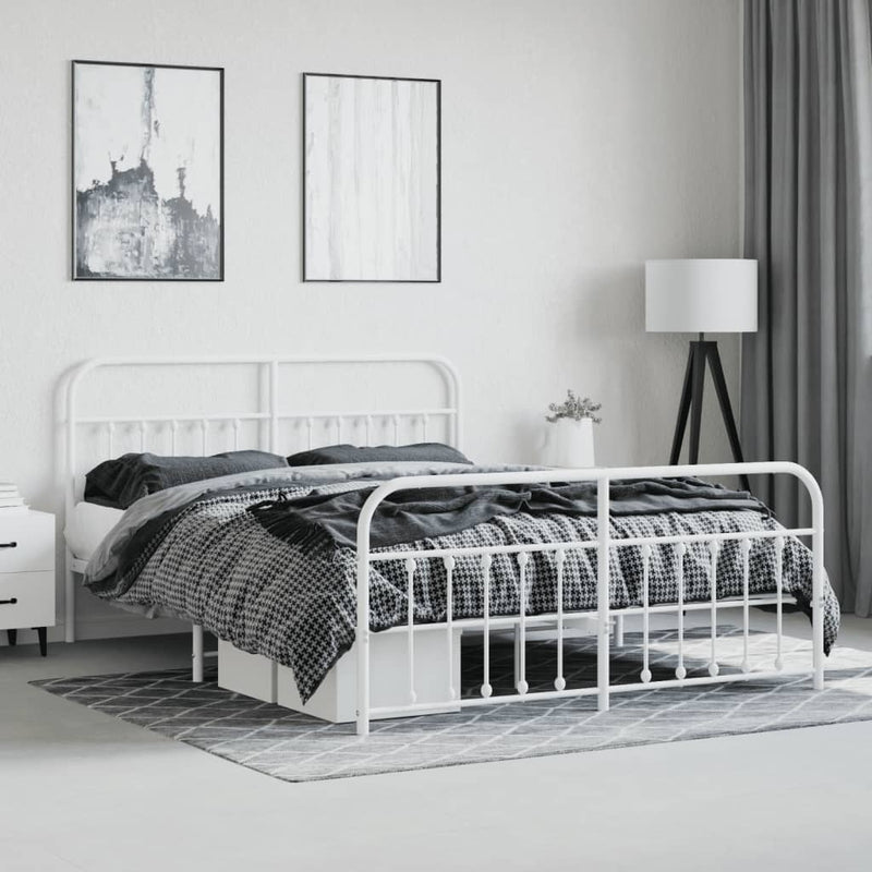 Metal Bed Frame without Mattress with Footboard White 183x203 cm King