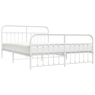 Metal Bed Frame without Mattress with Footboard White 183x203 cm King