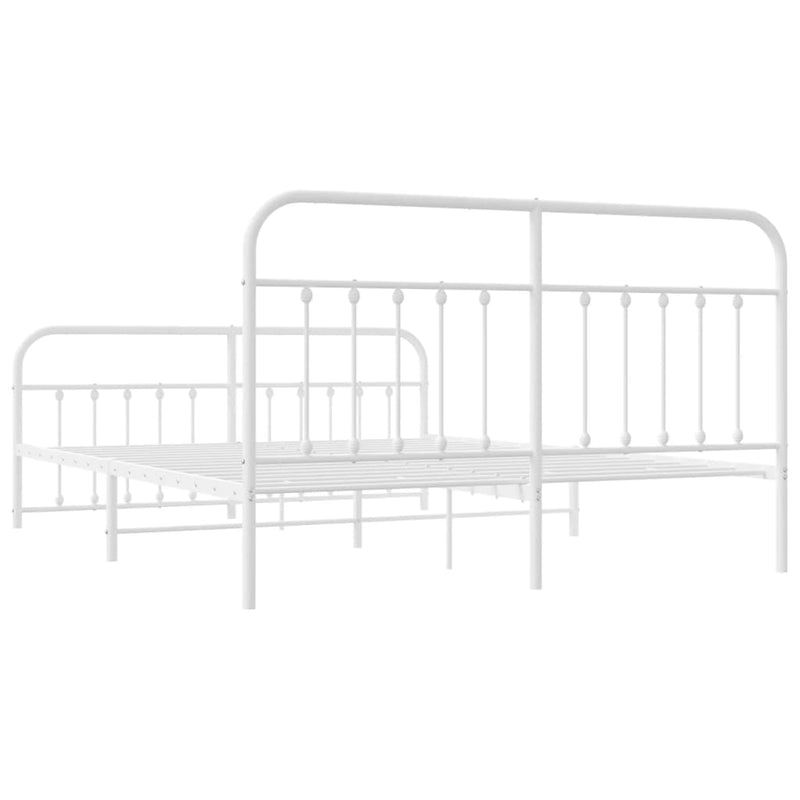 Metal Bed Frame without Mattress with Footboard White 183x203 cm King