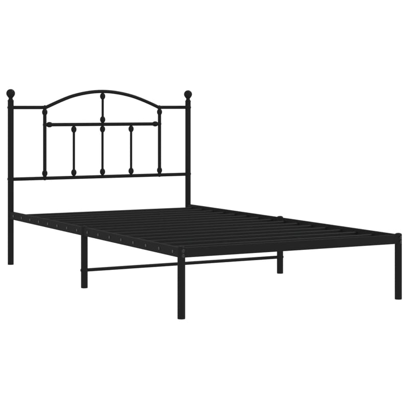 Metal Bed Frame without Mattress with Headboard Black 107x203 cm King Single