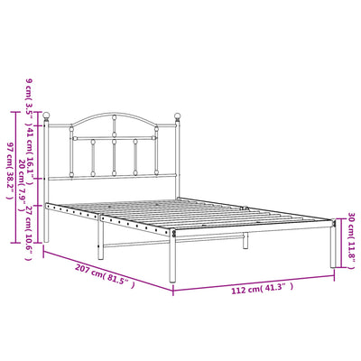 Metal Bed Frame without Mattress with Headboard Black 107x203 cm King Single