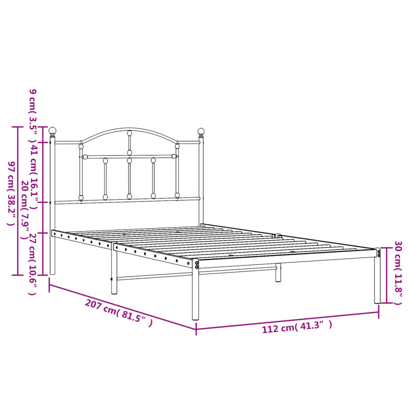 Metal Bed Frame without Mattress with Headboard Black 107x203 cm King Single