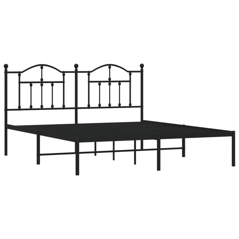 Metal Bed Frame without Mattress with Headboard Black 183x203 cm King