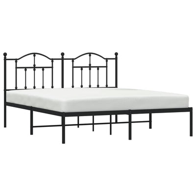 Metal Bed Frame without Mattress with Headboard Black 183x203 cm King