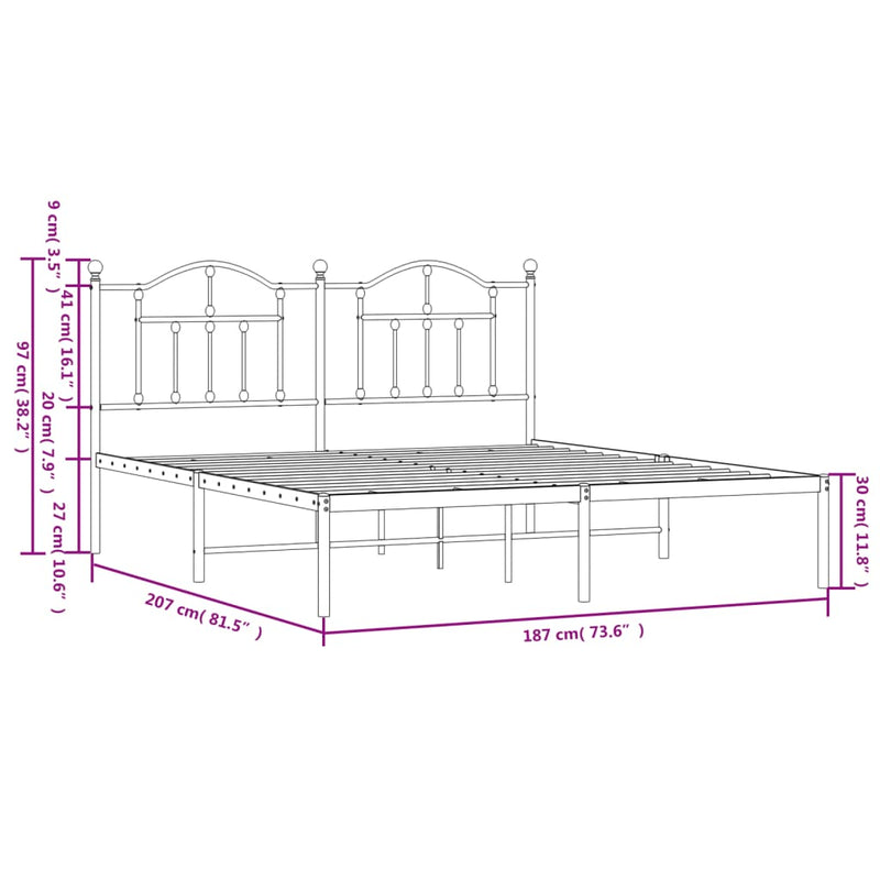 Metal Bed Frame without Mattress with Headboard Black 183x203 cm King