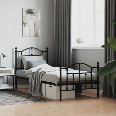 Metal Bed Frame without Mattress with Footboard Black 90x190 cm