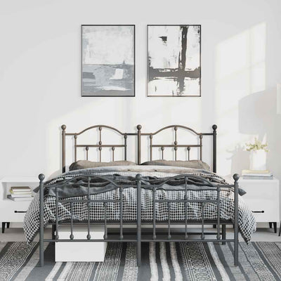 Metal Bed Frame without Mattress with Footboard Black 150x200 cm