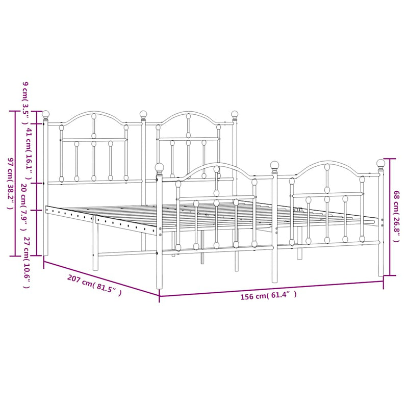 Metal Bed Frame without Mattress with Footboard Black 150x200 cm