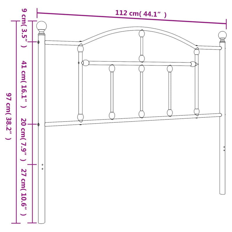 Metal Headboard Black 107 cm King Single