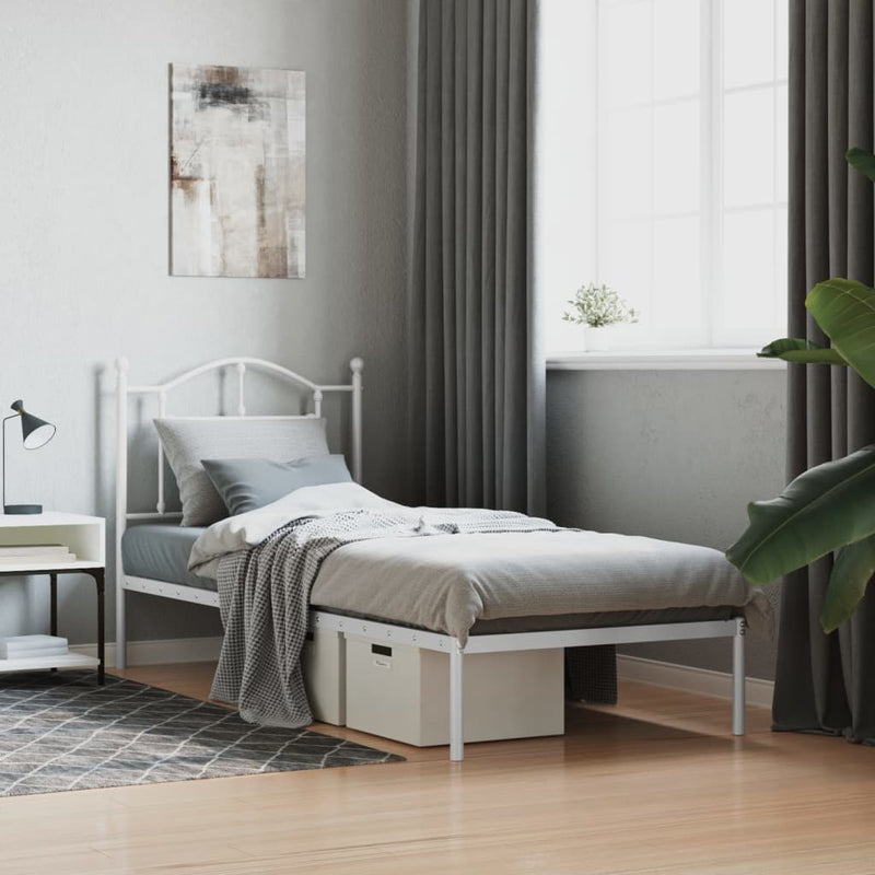 Metal Bed Frame without Mattress with Headboard White 90x190 cm