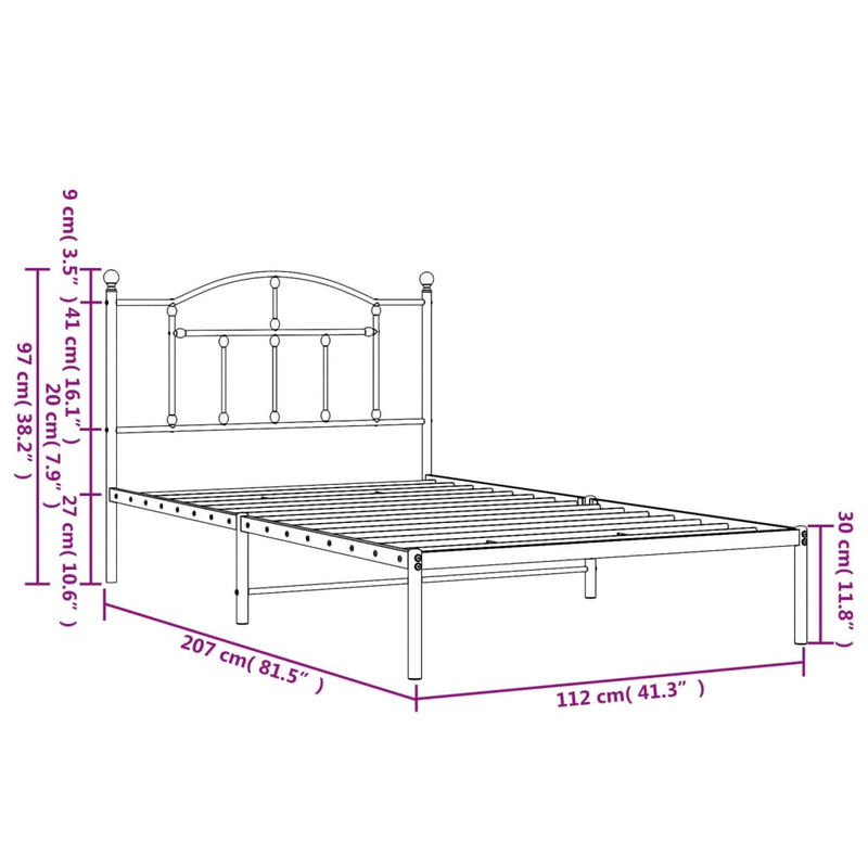 Metal Bed Frame without Mattress with Headboard White 107x203 cm King Single