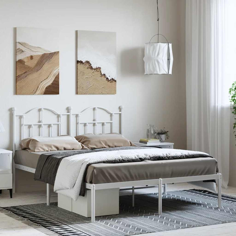 Metal Bed Frame without Mattress with Headboard White 135x190 cm