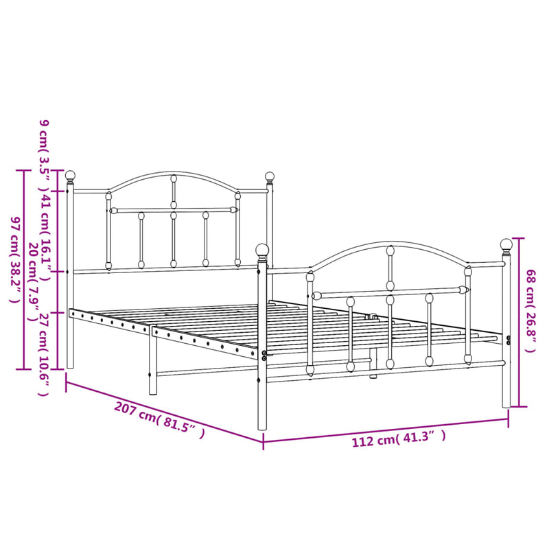 Metal Bed Frame without Mattress with Footboard White 107x203 cm King Single