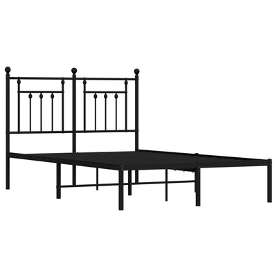 Metal Bed Frame without Mattress with Headboard Black 135x190 cm