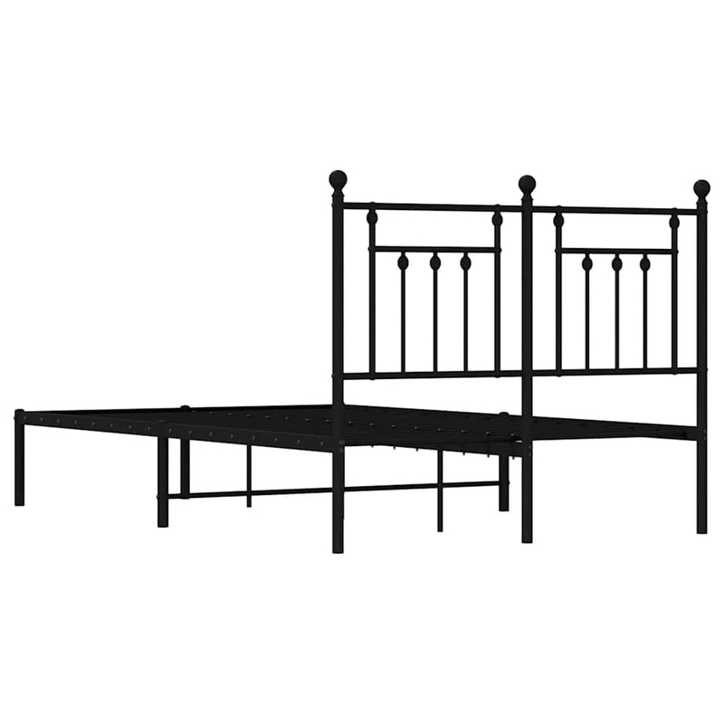 Metal Bed Frame without Mattress with Headboard Black 135x190 cm