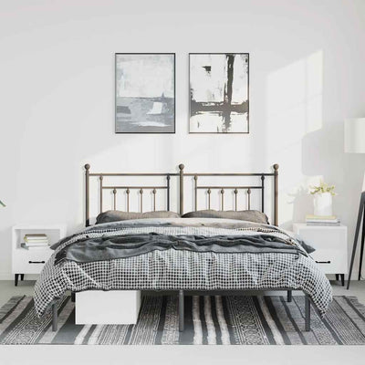 Metal Bed Frame without Mattress with Headboard Black 150x200 cm