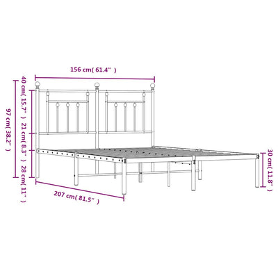 Metal Bed Frame without Mattress with Headboard Black 150x200 cm