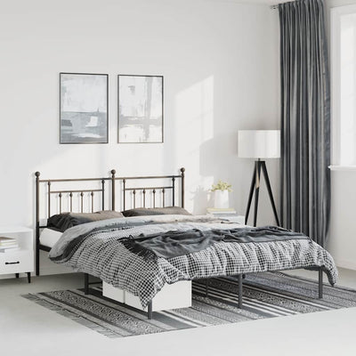 Metal Bed Frame without Mattress with Headboard Black 150x200 cm