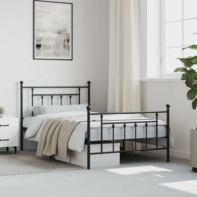 Metal Bed Frame without Mattress with Footboard Black 107x203 cm King Single