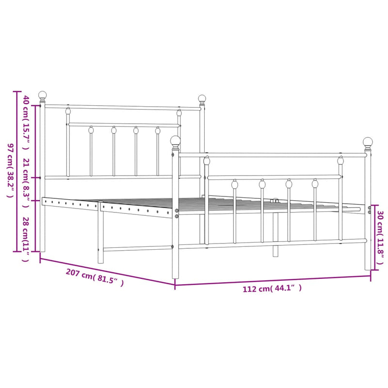 Metal Bed Frame without Mattress with Footboard Black 107x203 cm King Single