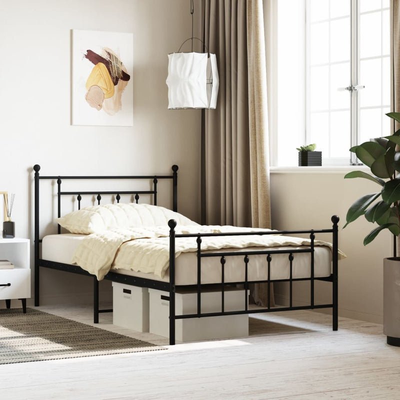 Metal Bed Frame without Mattress with Footboard Black 107x203 cm King Single