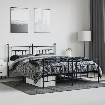 Metal Bed Frame without Mattress with Footboard Black 183x203 cm King